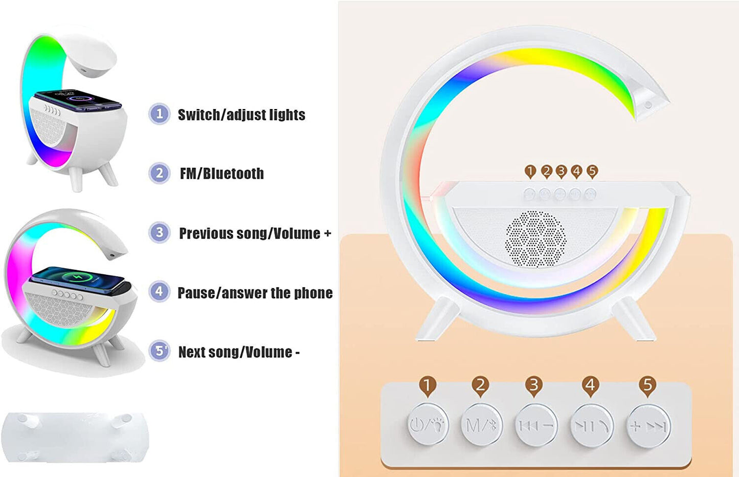 Lampada Ricarica Wireless LED Bluetooth