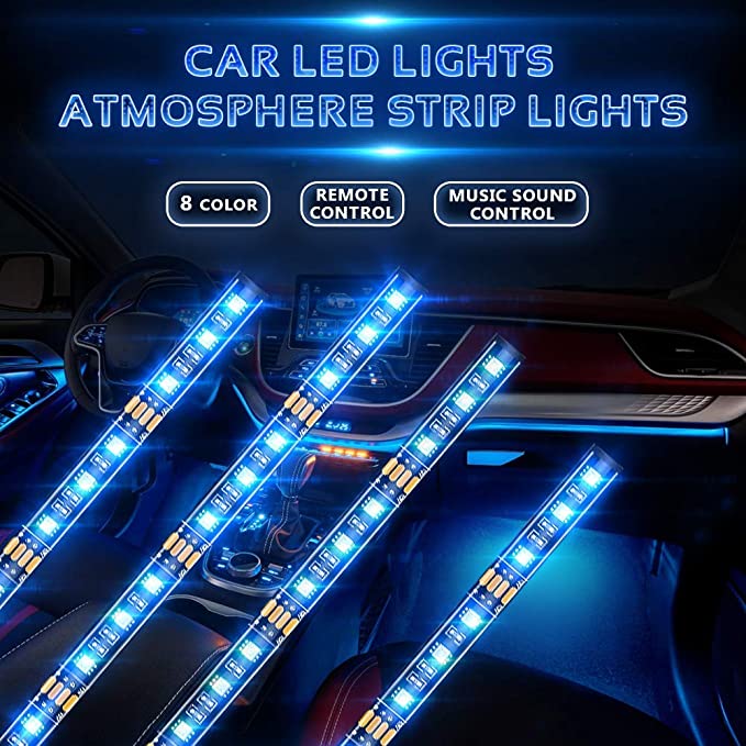 Lampada LED ad atmosfera per auto con 8 colori RGB regolabili, telecomando Wireless e Funzione di Controllo Vocale