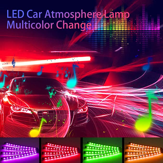 Lampada LED ad atmosfera per auto con 8 colori RGB regolabili, telecomando Wireless e Funzione di Controllo Vocale
