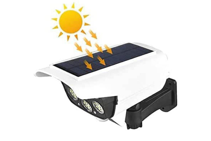 Telecamera finta con luce a pannello solare e sensore di movimento da 77 LED