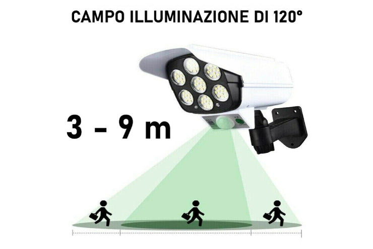 Telecamera finta con luce a pannello solare e sensore di movimento da 77 LED
