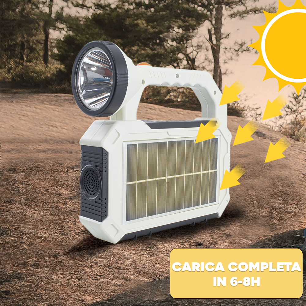 Luce LED di Emergenza con Pannello Solare Multifunzione e Cavo USB per ricarica incluso