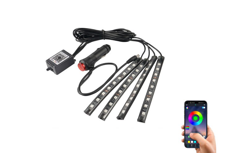 Lampada LED ad atmosfera per auto con 8 colori RGB regolabili, telecomando Wireless e Funzione di Controllo Vocale