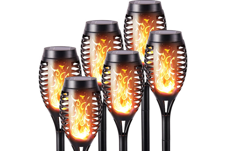 Lampade solari da giardino e esterni con effetto fiamma