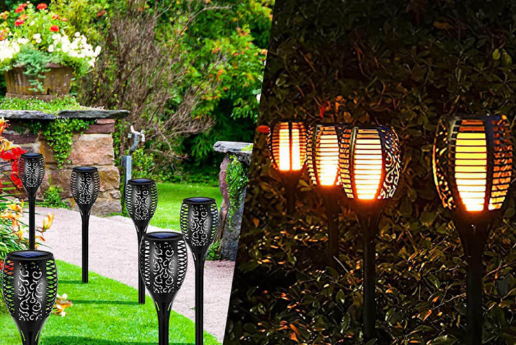 Lampade solari da giardino e esterni con effetto fiamma