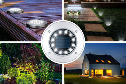 Luci solari LED da giardino a disco con sensore crepuscolare
